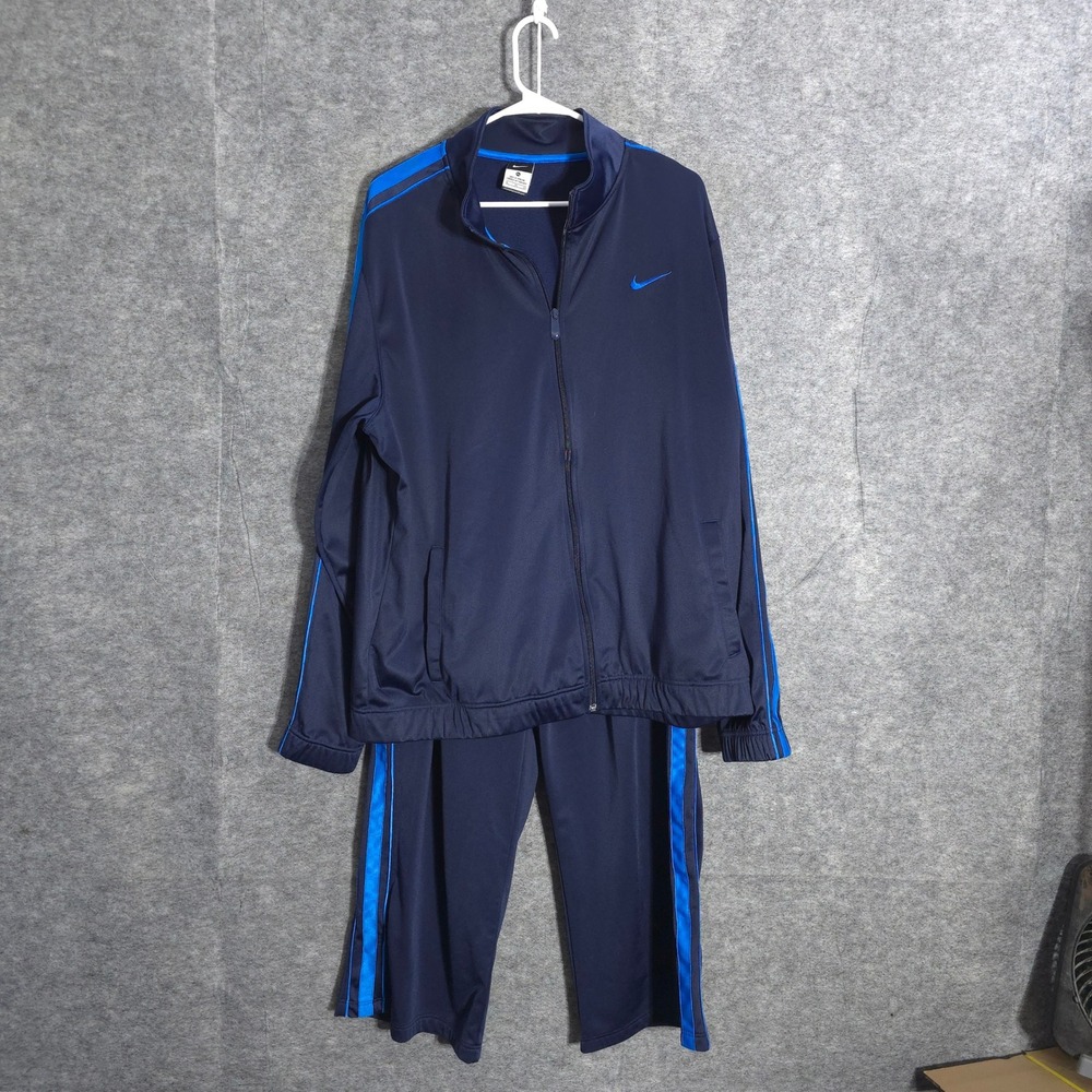 Nike Basketball Tracksuit Mens XL/L Navy Blue 411218 Full Zip Stripe Set Swoosh